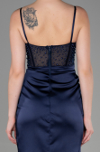 Long Navy Blue Satin Evening Dress ABU3312