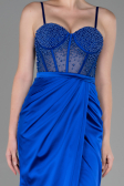 Long Sax Blue Satin Evening Dress ABU3312