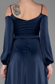 Long Navy Blue Satin Evening Dress ABU2339