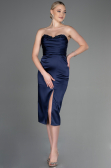 Midi Navy Blue Satin Invitation Dress ABK1845