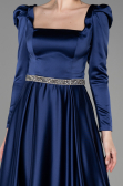Long Navy Blue Satin Evening Dress ABU3316