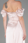 Nude Long Satin Engagement Dress ABU1606