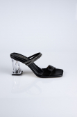 Black Leather Evening Heeled Slippers AB219