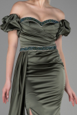 Long Olive Drab Satin Evening Dress ABU3331