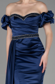 Long Navy Blue Satin Evening Dress ABU3331