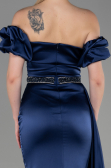 Long Navy Blue Satin Evening Dress ABU3331