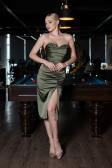 Midi Olive Drab Satin Invitation Dress ABK1845