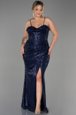 Long Navy Blue Scaly Plus Size Evening Dress ABU3322