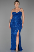 Long Sax Blue Scaly Plus Size Evening Dress ABU3322