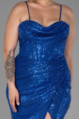 Long Sax Blue Scaly Plus Size Evening Dress ABU3322