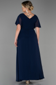 Long Navy Blue Chiffon Plus Size Evening Dress ABU2308