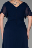Long Navy Blue Chiffon Plus Size Evening Dress ABU2308