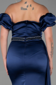 Long Navy Blue Satin Plus Size Evening Dress ABU3332