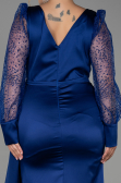 Long Navy Blue Satin Plus Size Evening Dress ABU2759