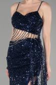 Long Navy Blue Scaly Haute Couture ABU3347