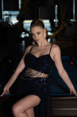 Long Navy Blue Scaly Haute Couture ABU3347