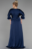 Long Navy Blue Satin Plus Size Evening Dress ABU3367