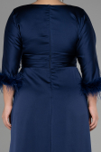 Long Navy Blue Satin Plus Size Evening Dress ABU3367
