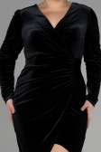 Midi Black Velvet Velvet Oversized Evening Dress ABK1875