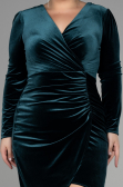 Midi Emerald Green Velvet Velvet Oversized Evening Dress ABK1875