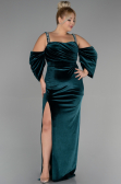 Long Emerald Green Velvet Plus Size Evening Dress ABU3336