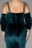 Long Emerald Green Velvet Plus Size Evening Dress ABU3336
