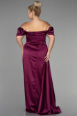 Cherry Colored Long Satin Plus Size Evening Dress ABU1626