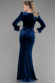 Long Navy Blue Velvet Mermaid Prom Dress ABU3393