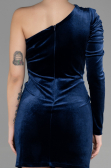Short Navy Blue Velvet Invitation Dress ABK1886