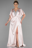 Long Beige Satin Plus Size Engagement Dress ABU3442