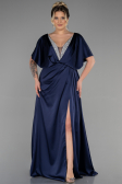 Long Navy Blue Satin Plus Size Engagement Dress ABU3442