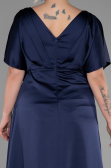 Long Navy Blue Satin Plus Size Engagement Dress ABU3442