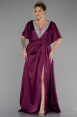 Long Cherry Colored Satin Plus Size Engagement Dress ABU3442