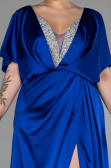Long Sax Blue Satin Plus Size Engagement Dress ABU3442