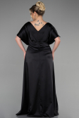 Long Black Satin Plus Size Engagement Dress ABU3442