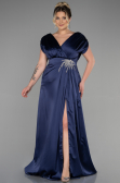 Long Navy Blue Satin Plus Size Engagement Dress ABU3433