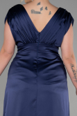 Long Navy Blue Satin Plus Size Engagement Dress ABU3433