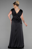 Long Black Satin Plus Size Engagement Dress ABU3433