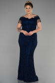 Long Navy Blue Laced Plus Size Evening Dress ABU3435