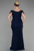 Long Navy Blue Laced Plus Size Evening Dress ABU3435