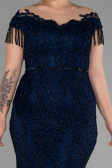 Long Navy Blue Laced Plus Size Evening Dress ABU3435