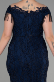 Long Navy Blue Laced Plus Size Evening Dress ABU3435