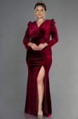 Long Burgundy Velvet Velvet Oversized Evening Dress ABU3394