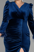 Long Navy Blue Velvet Velvet Oversized Evening Dress ABU3394