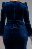 Long Navy Blue Velvet Velvet Oversized Evening Dress ABU3394