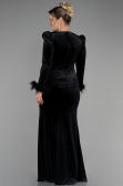Long Black Velvet Velvet Oversized Evening Dress ABU3394