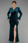 Long Emerald Green Velvet Velvet Oversized Evening Dress ABU3394