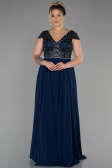 Long Navy Blue Chiffon Plus Size Evening Dress ABU3441