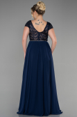 Long Navy Blue Chiffon Plus Size Evening Dress ABU3441