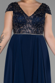 Long Navy Blue Chiffon Plus Size Evening Dress ABU3441